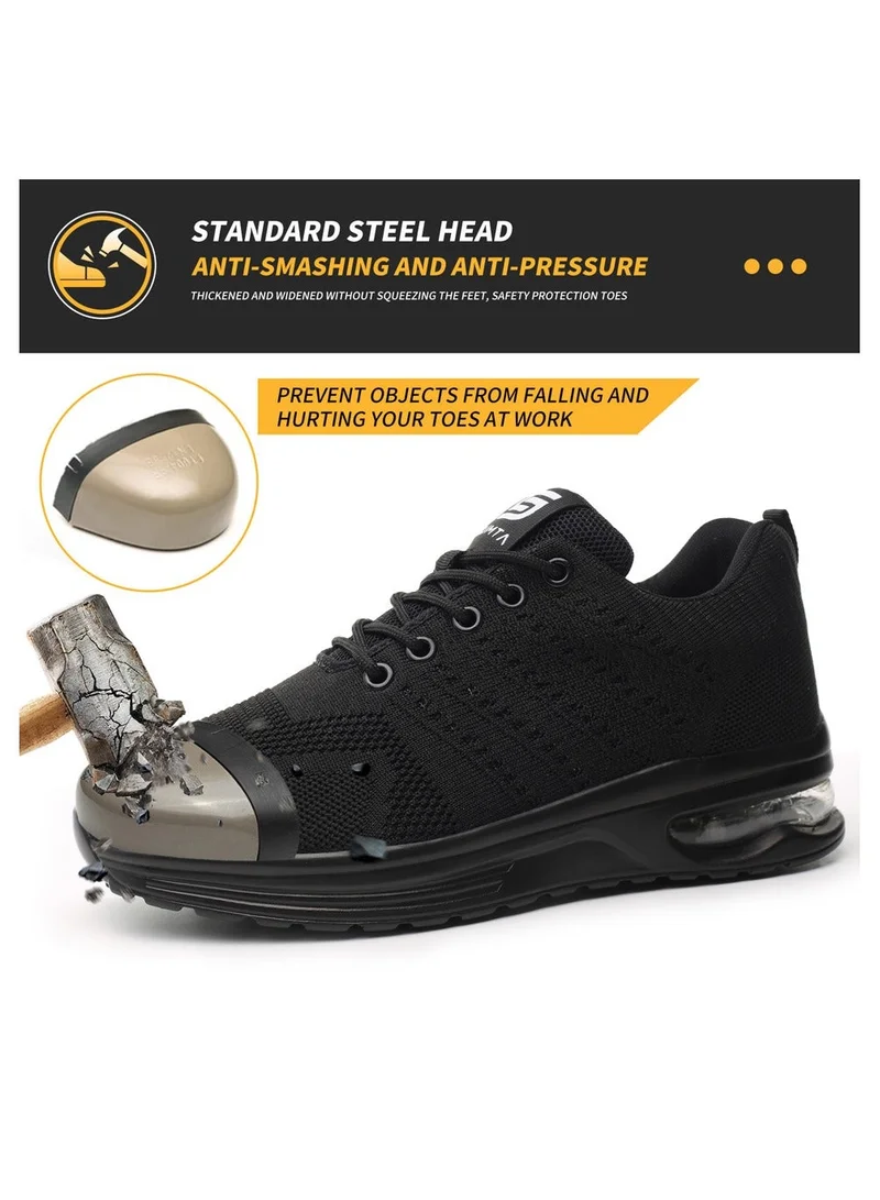 SLIMTA SLIMTA Safety Shoes Men Women Steel Toe Cap Boots Mesh Breathable Lightweight Comfortable Puncture Proof Industrial Factory Work Protective Black Sneakers
